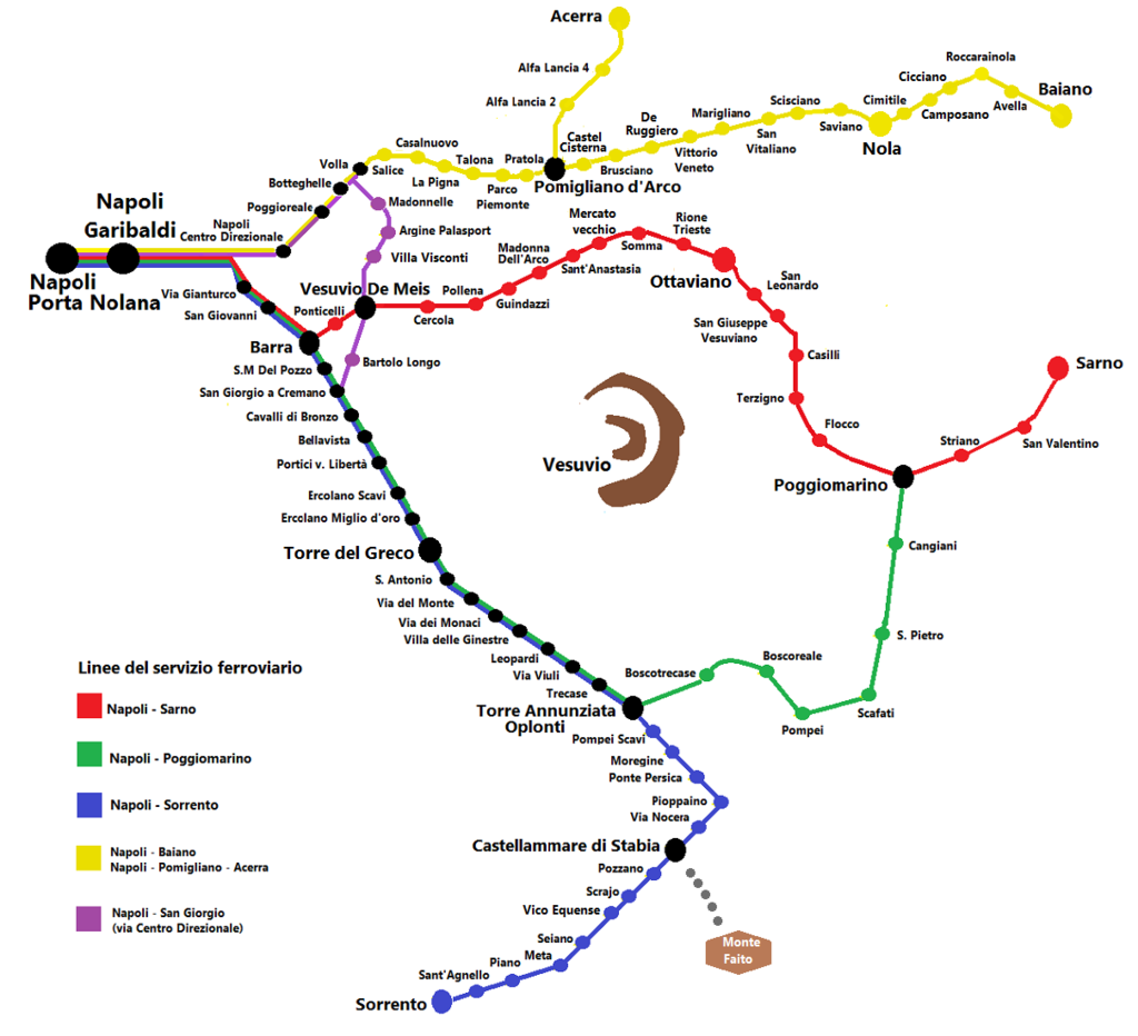 Z Neapolu na amalfské pobrežie - mapa trás vlakov